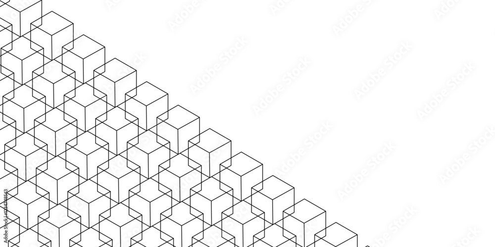 Fototapeta premium Abstract sketch of a building with lines, Abstract background. Vector abstract futuristic architecture concept with digital geometric connection lines. vector. technology communication data Science. 