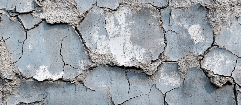 Fototapeta premium Cracked and Peeling Blue Concrete Wall Texture with Copy Space for Design Elements