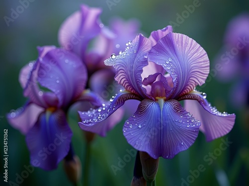 A purple iris flower with water droplets