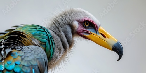 Close up of a palm nut vulture showcasing its vibrant plumage and beak. photo