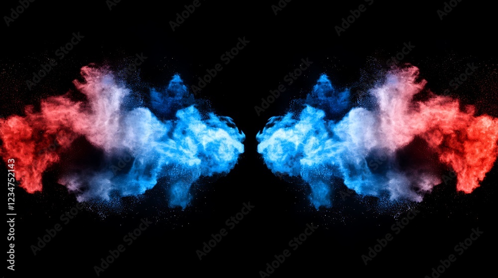 Fototapeta premium Red and blue smoke abstract on dark background