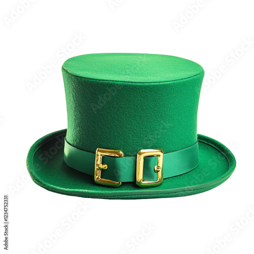 St. Patrick's Day hat in green with a gold buckle on transparent background, Emerald green leprechaun hat png photo