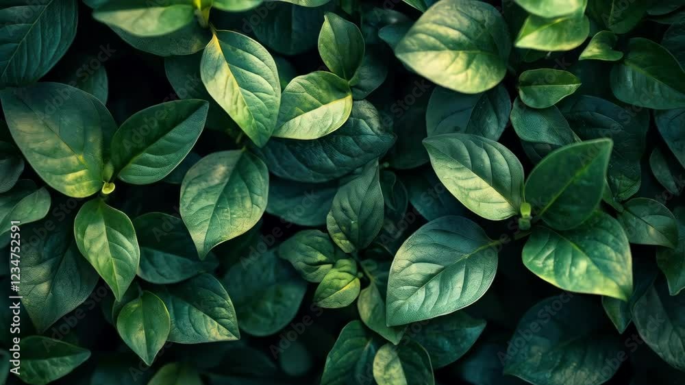 Lush green foliage in gentle breeze creating calm natural vibe Lush green foliage in gentle breeze creating calm natural vibe