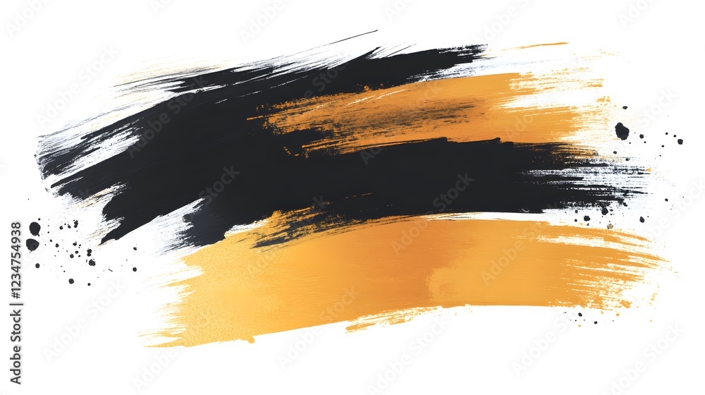 Fototapeta premium Abstract Brush Strokes in Black and Gold on White Background