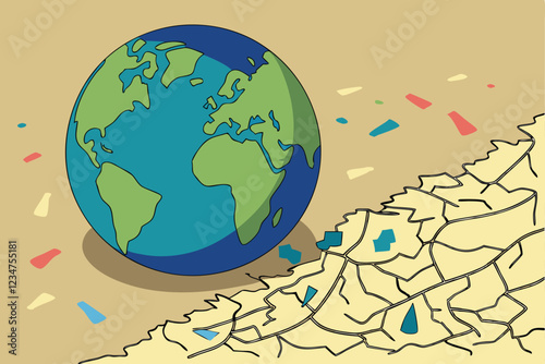  Earth globe, surrounded by microplastics, environmental pollution, detailed texture, macro photography, shallow depth of field, vibrant colors, ecological crisis, planet in peril, symbolic imagery,