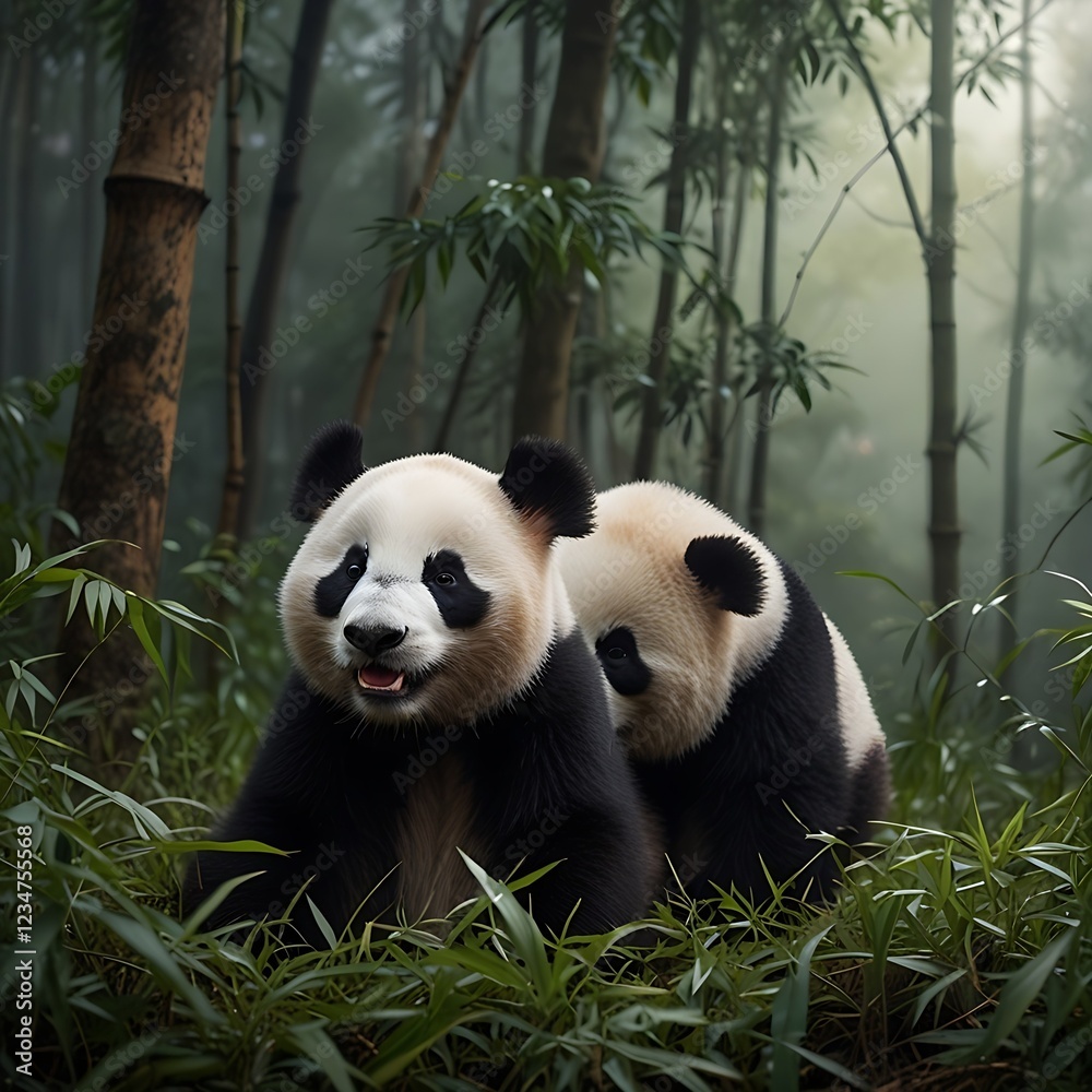 Fototapeta premium pandas in the bamboo forest