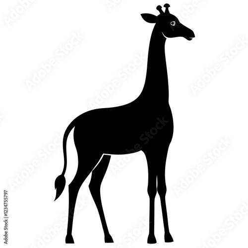 Giraffe in Black Silhouette - Modern Vector Art