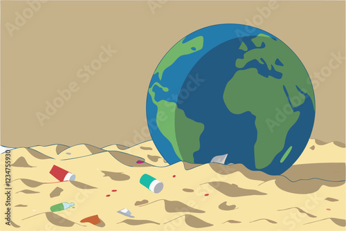  Earth globe, surrounded by microplastics, environmental pollution, detailed texture, macro photography, shallow depth of field, vibrant colors, ecological crisis, planet in peril, symbolic imagery,