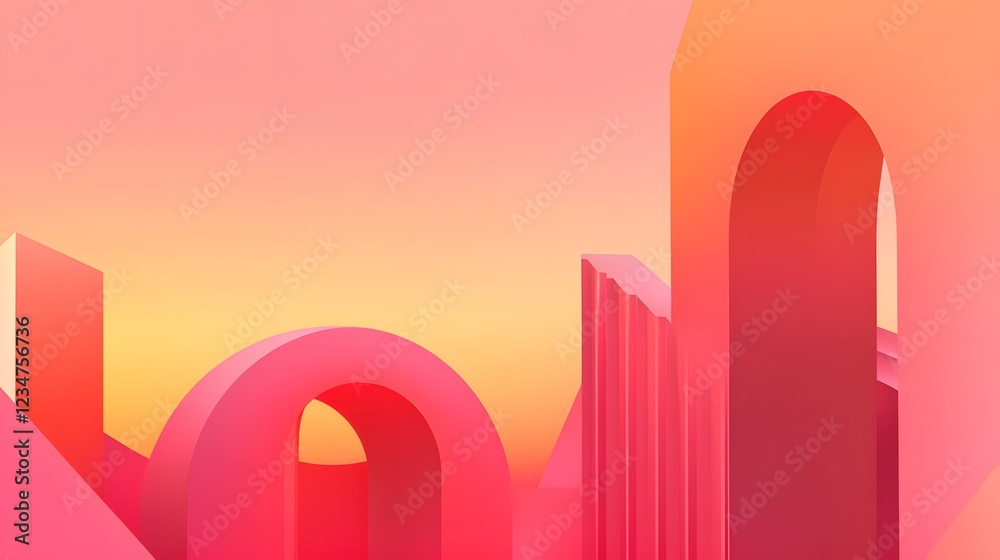 Abstract geometric shapes in vibrant pink and orange gradient background Abstract geometric shapes in vibrant pink and orange gradient background