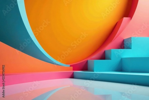 Wallpaper Mural Abstract Colorful Curved Shapes and Platforms for Product Display Torontodigital.ca
