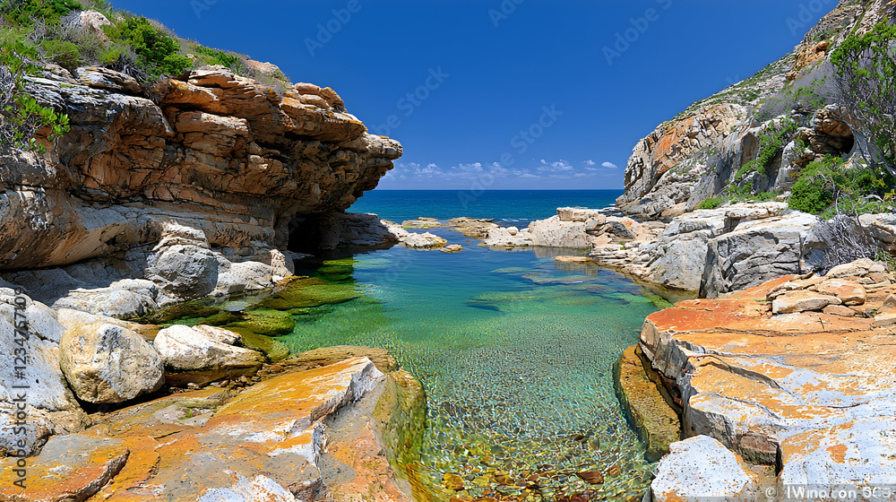 Coastal rock pool, clear water, sunny day, scenic view, travel Coastal rock pool, clear water, sunny day, scenic view, travel