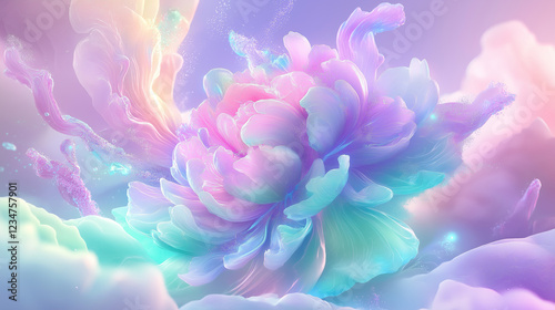 Fototapeta Naklejka Na Ścianę i Meble -  Delicate petals and vibrant peonies against a gentle pastel backdrop 4K magical springtime.