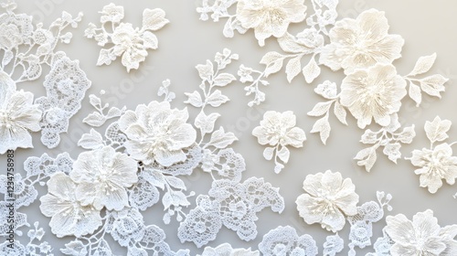Elegant White Lace Floral Pattern on Soft Gray Background