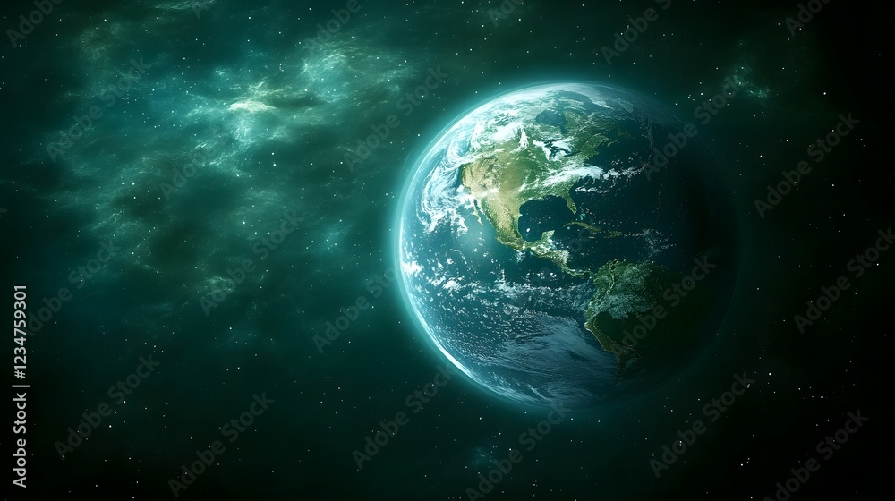 Fototapeta premium Surreal Digital Planet with Glowing Pixels and Abstract Swirls