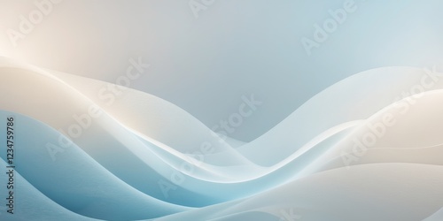 Calm Gradient Background of Blue and White Abstract Waves with Soft Cloudy Pastel Texture and Gentle Light