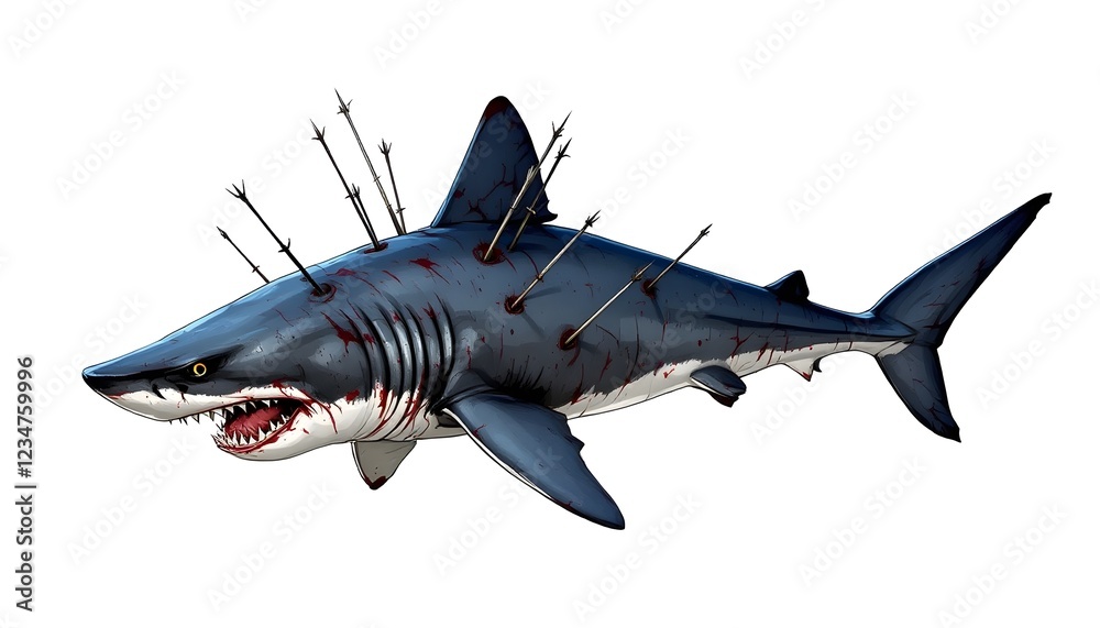 Fototapeta premium Bloody Shark Pierced with Spears Graphic Illustration