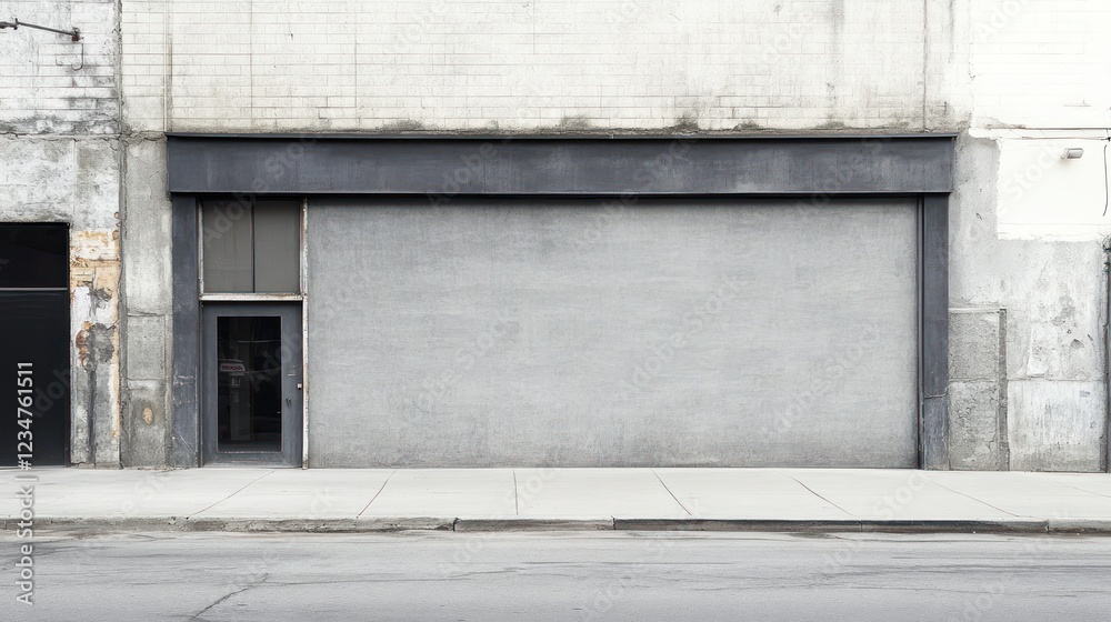 Fototapeta premium Closed Shopfront With Concrete Wall and Sidewalk
