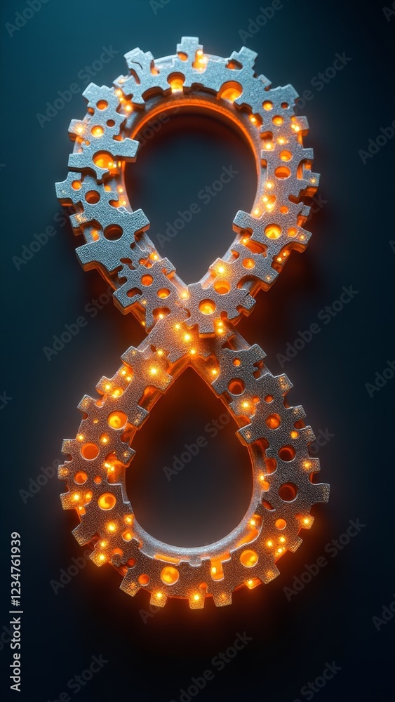 A gear with glowing lights embedded in it A gear with glowing lights embedded in it
