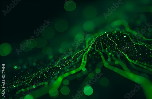Abstract green textured background with bokeh lights.