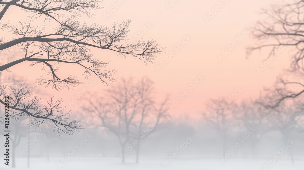 Dreamlike Blurred Landscape of Bare Trees Against a Soft Pastel Sky at Dusk Dreamlike Blurred Landscape of Bare Trees Against a Soft Pastel Sky at Dusk