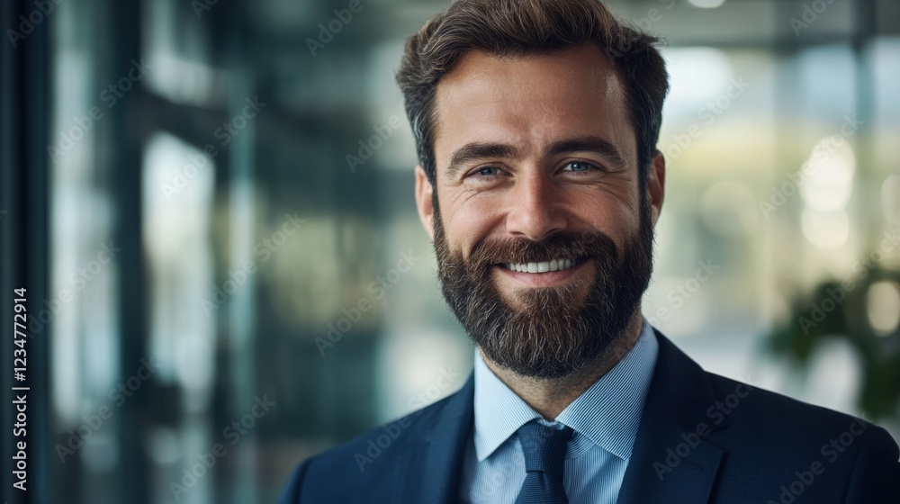 Fototapeta premium portrait of handsome man with beard and suit with blur background and copy space