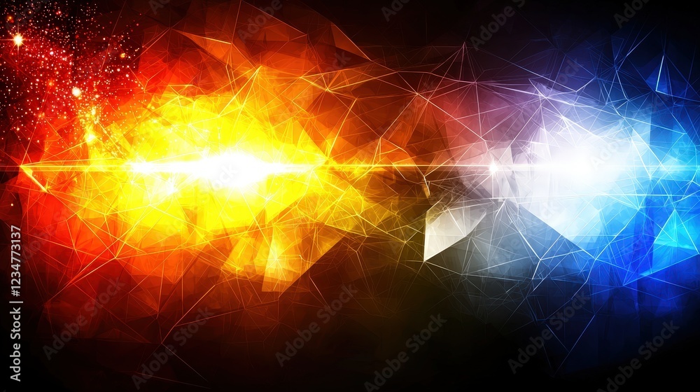 Obraz premium Abstract Background Featuring Dynamic Blend of Warm and Cool Colors with Geometric Shapes and Light Effects