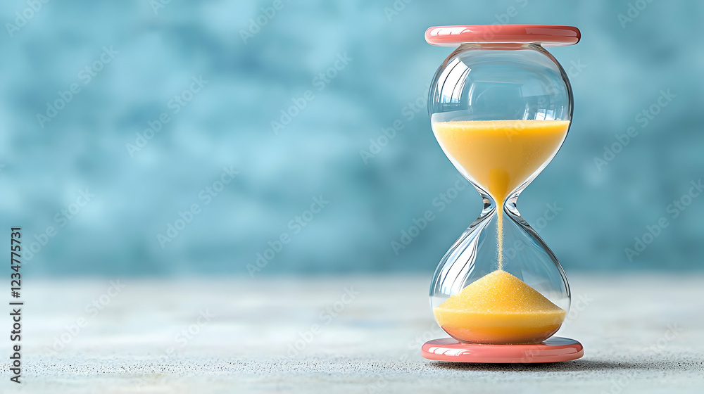 Hourglass, time, sand, flowing, blue background, deadline concept