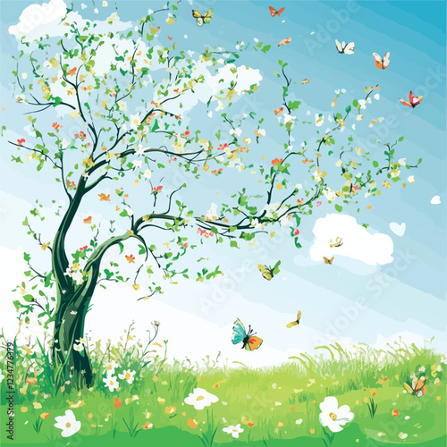 illustration, garden, plant, flower, nature, blossom, art, floral, drawing, design, bird, bloom, spring, wild, elegance, leaf, green, cute, pattern, colorful, vintage, decoration, botanical, tree, 