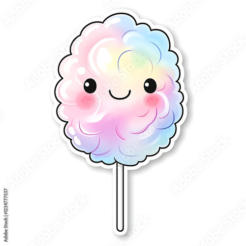 Adorable kawaii cotton candy with a smiling face and pastel colors in a whimsical design