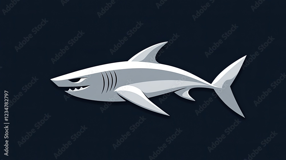 Fototapeta premium Cartoon shark ocean predator graphic design illustration, dark background, mascot logo