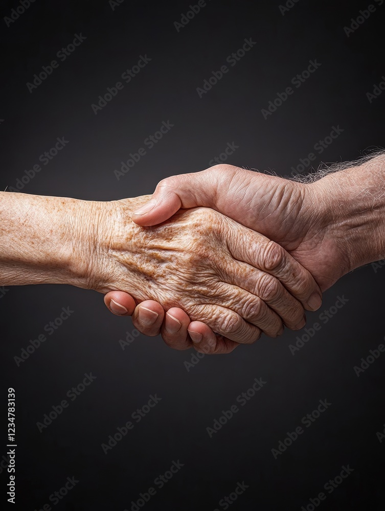 Fototapeta premium This evocative image captures the beauty of two hands shaking, symbolizing trust and connection across generations.