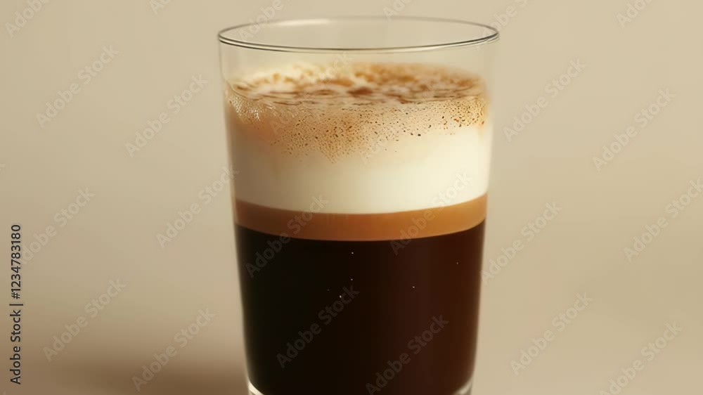 Coffee pouring into glass with creamy foam in cafe setting Coffee pouring into glass with creamy foam in cafe setting