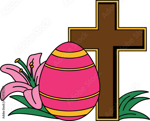 colorful Easter lillies floral bouquet spring with eggs vector art illustration