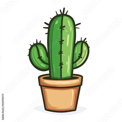 A potted cactus plant with three arms stands on a white background photo