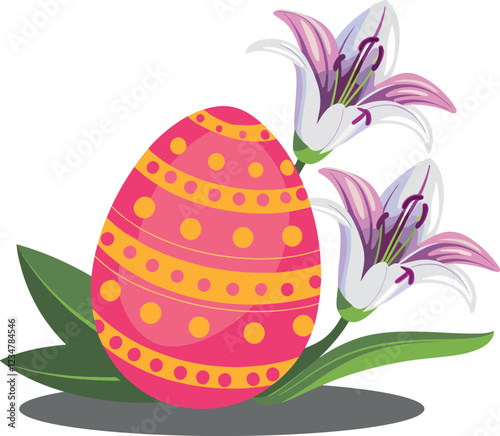 Easter lillies floral spring with eggs vector art illustration