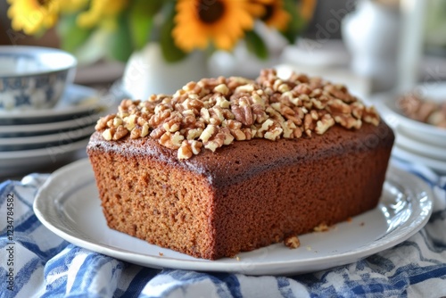 Wallpaper Mural Baking a pecan-topped cake with fresh sunflowers on the dining table, creating a warm, inviting atmosphere in a cozy kitchen Torontodigital.ca