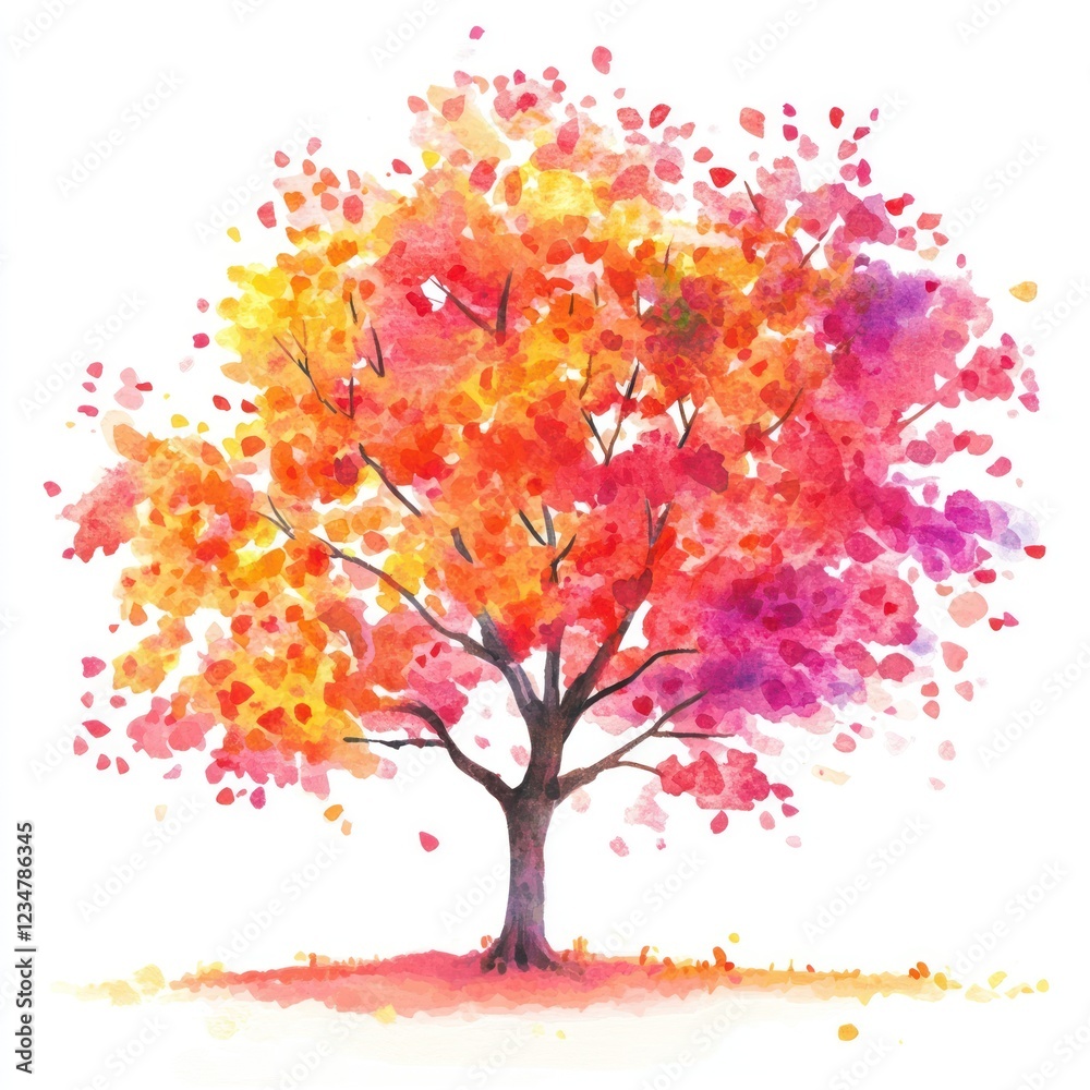 Fototapeta premium Watercolor Painting of an Autumn Tree in Vivid Colors