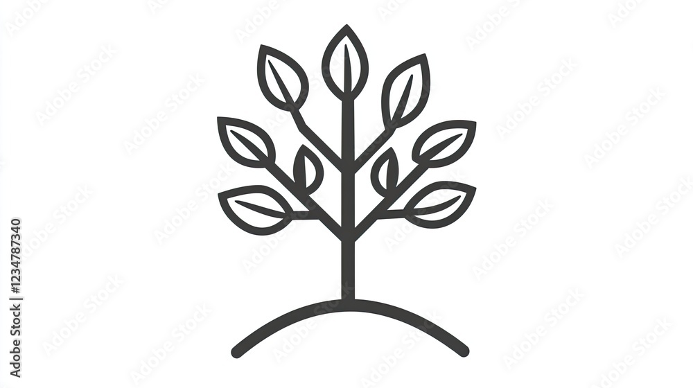Obraz premium Minimalist tree line art, growth, white background, nature icon, logo design