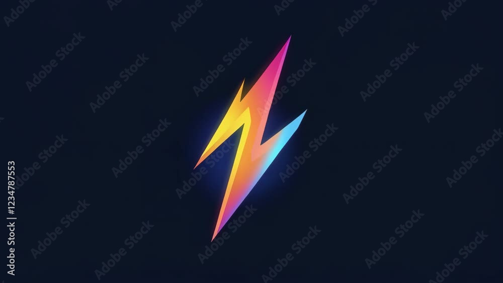 Dynamic neon lightning bolt with energetic spark effects on dark background Dynamic neon lightning bolt with energetic spark effects on dark background