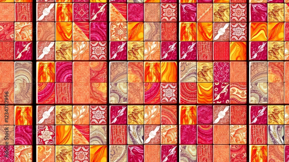 Colorful Tiled Pattern Illustration, Bright & Detailed, High-Resolution Design Colorful Tiled Pattern Illustration, Bright & Detailed, High-Resolution Design