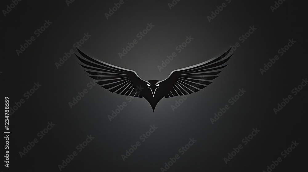 Fototapeta premium Black Raven Wings Spread, Dark Background, Abstract Design, Logo Concept