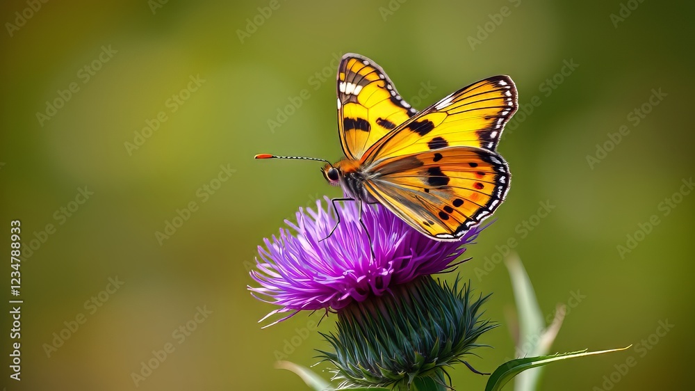 Obraz premium Common Brimstone Butterfly on Thistle - Stunning AI Photo - Closeup Nature