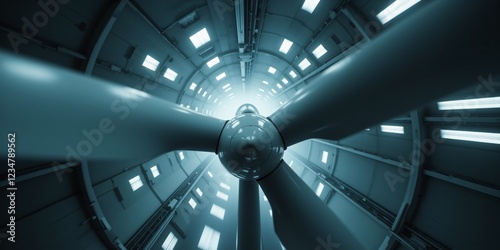 Wind Turbine Blade's Majestic Spin Inside a Testing Facility.  A Symphony of Engineering and Power. photo