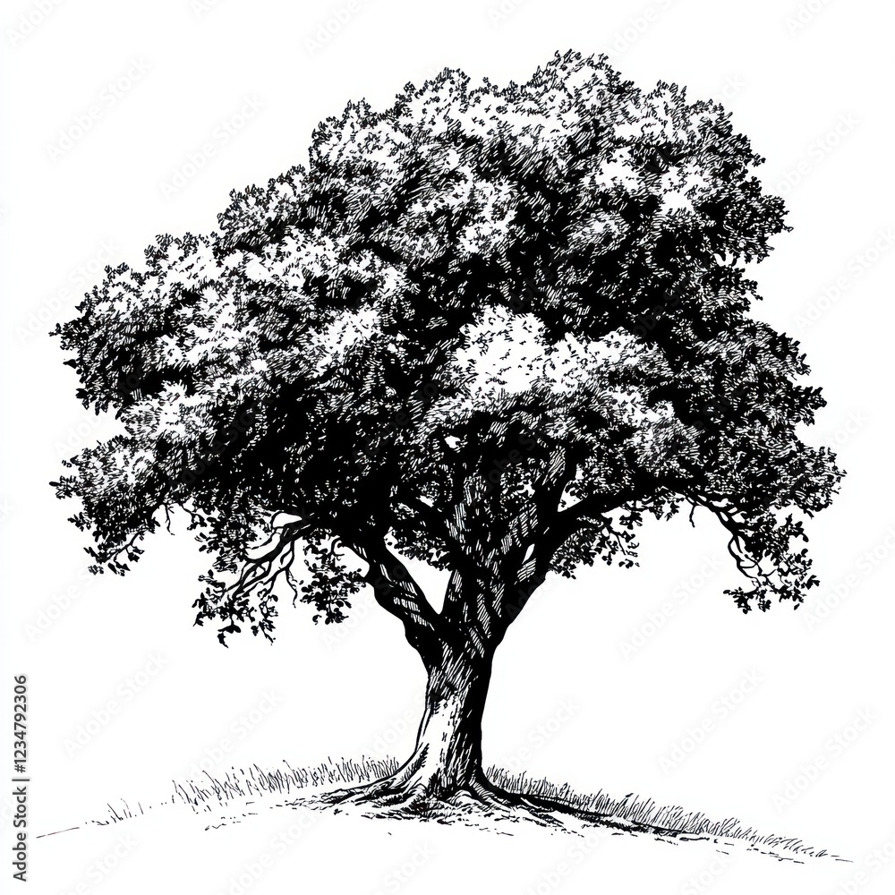 Fototapeta premium A Detailed Ink Drawing Of A Majestic Oak Tree