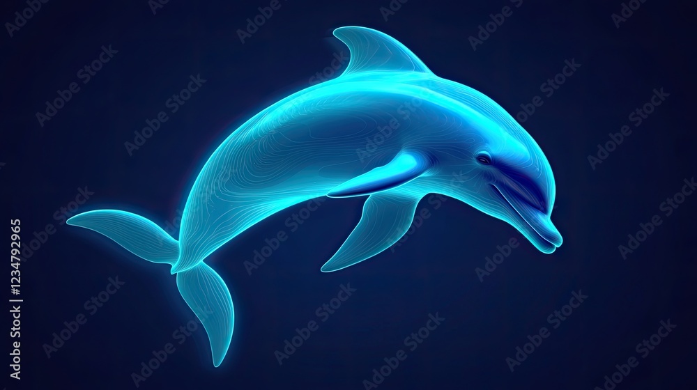 Glowing Dolphin Leaping, Ocean Background, Digital Art, Marine Life Glowing Dolphin Leaping, Ocean Background, Digital Art, Marine Life