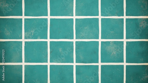 A pattern of teal tiles with white grout lines, creating a grid-like design.