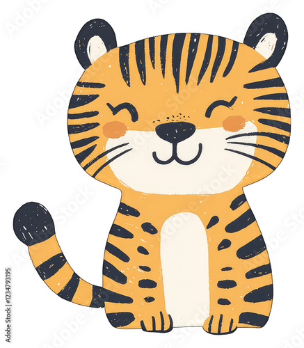 A Happy Cartoon Tiger Sitting Down photo