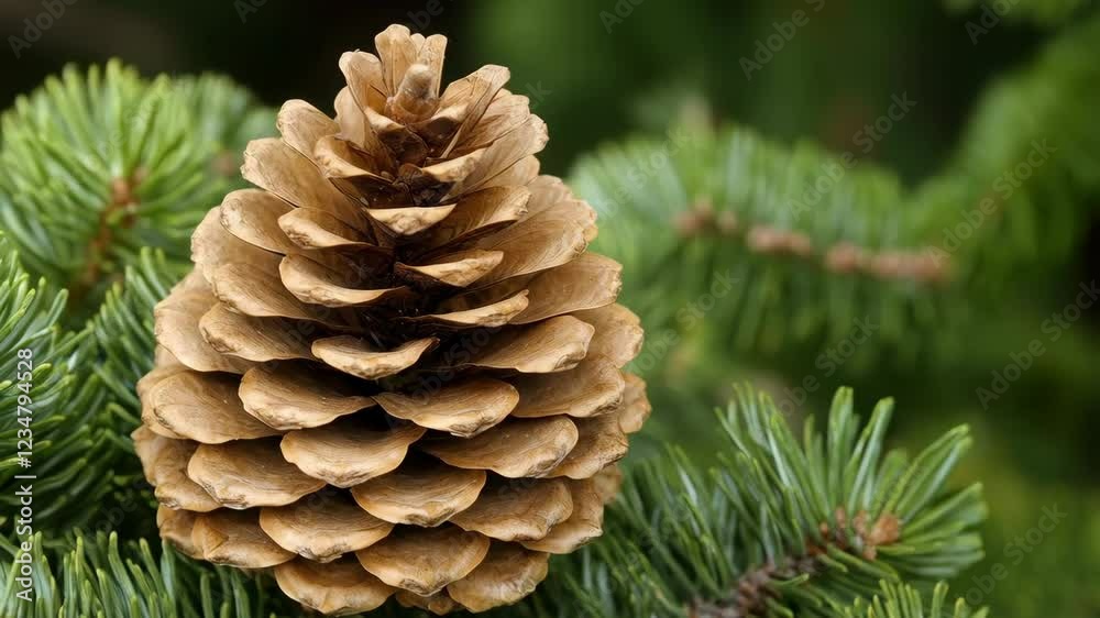 Pine cone growth and transformation on evergreen tree branches in natural setting Pine cone growth and transformation on evergreen tree branches in natural setting