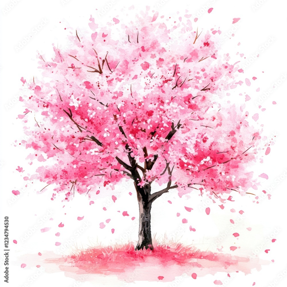 Watercolor Painting of a Blooming Cherry Tree Watercolor Painting of a Blooming Cherry Tree