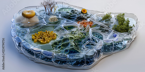 human cell, ,cell structure, mitochondria nucleus cell biology organelle 3D background, Crosssectional of eukaryote ,plant and animals cell colorful ,cell wall, and Chloroplast,endoplasmic reticulum,	